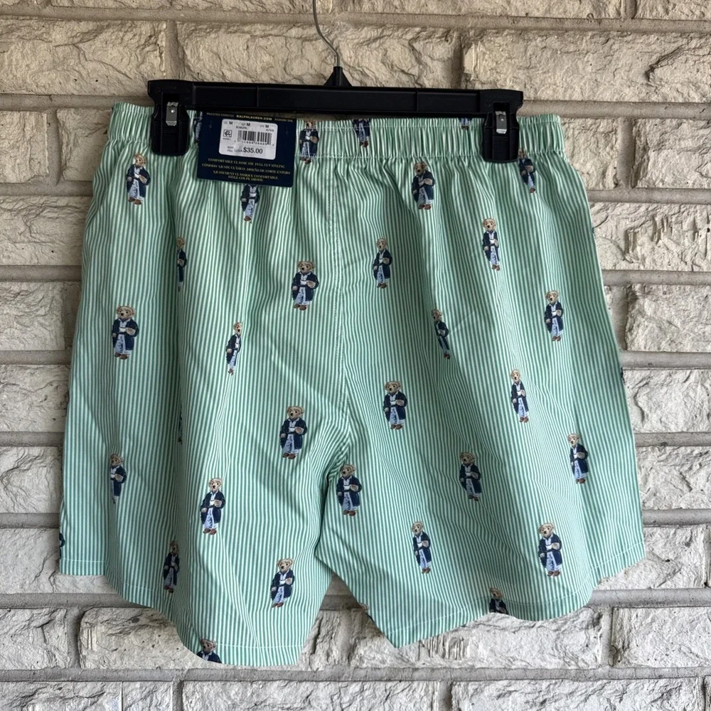Polo Ralph Lauren Morning Coffee Bear Woven Striped Classic Fit Boxer Shorts M